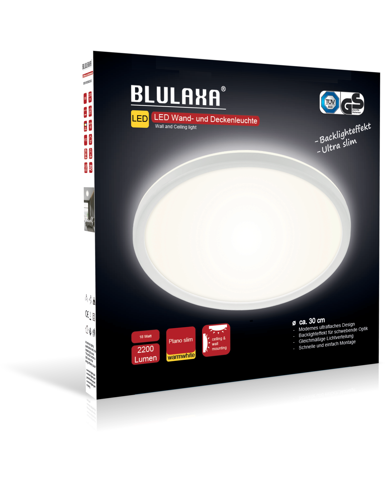LED WD Plano Slim 18W 2200lm 3000K Ring ws Backlight Ø30cm
