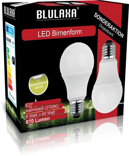 BLULAXA LED-Lampe E27 810lm | ersetzt 60W (warmweiß) 2er Set