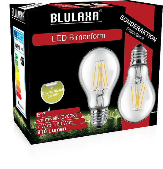 BLULAXA LED-Filament Lampe E27 810lm | ersetzt 60W (warmweiß) 2er Set