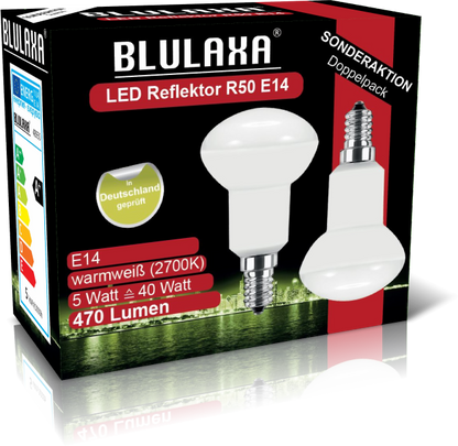 BLULAXA LED-Lampe E14 470lm | ersetzt 40W (warmweiß) 2er Set