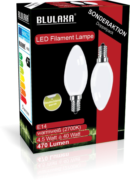 BLULAXA LED-Kerzenlampe E14 470lm | ersetzt 40W (warmweiß) 2er Set