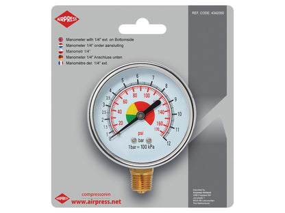 Airpress Manometer 0-12 bar 1/4" AG unten Ø 63 mm | Druckmanometer für Kompressoren