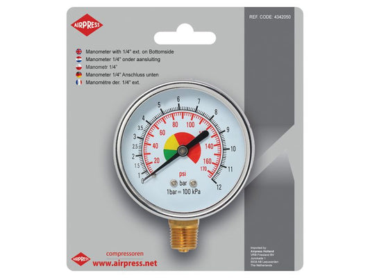 Airpress Manometer 0-12 bar 1/4" AG unten Ø 63 mm | Druckmanometer für Kompressoren