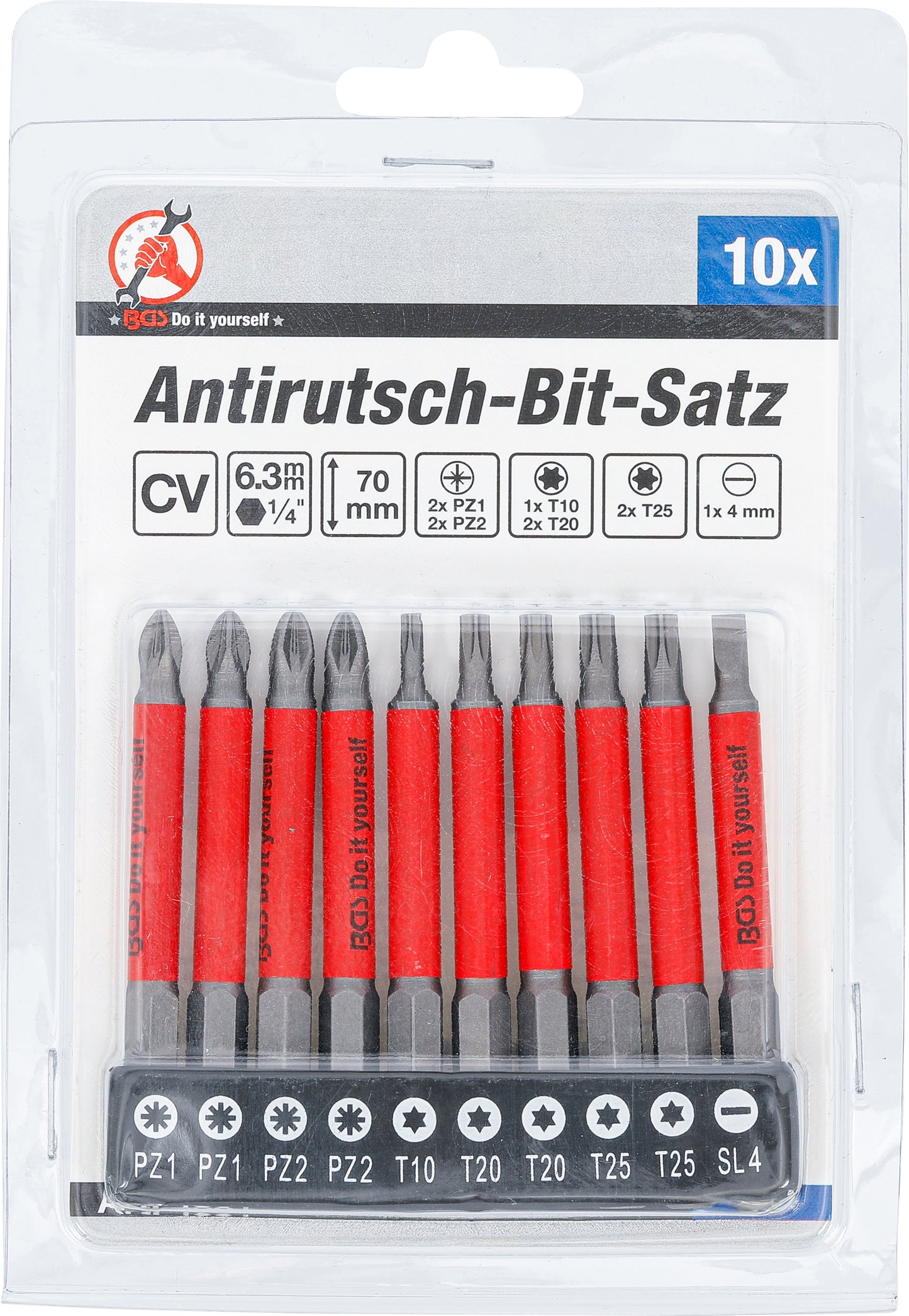 Antirutsch-Bit-Satz | magnetisch | 70 mm | 10-teilig