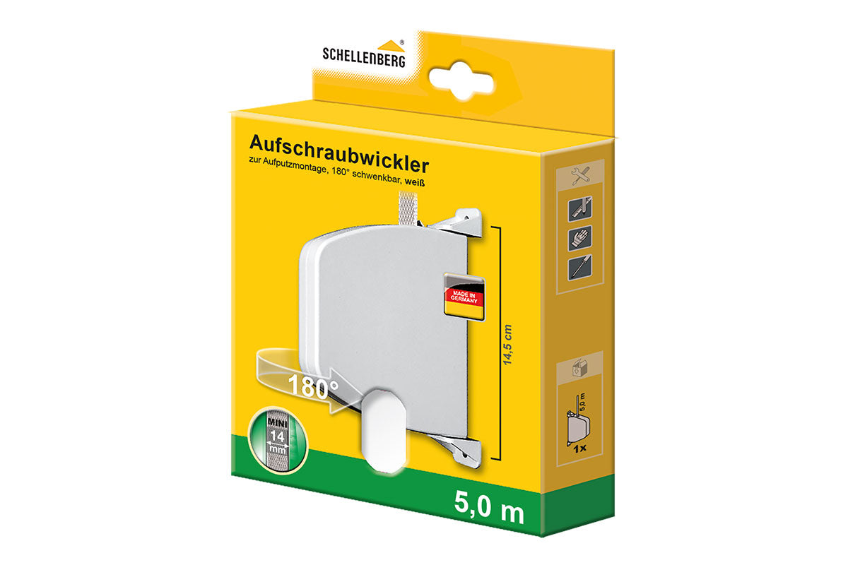 Schellenberg Gurtwickler "Mini" inklusive Gurt und schwenkbar | weiß