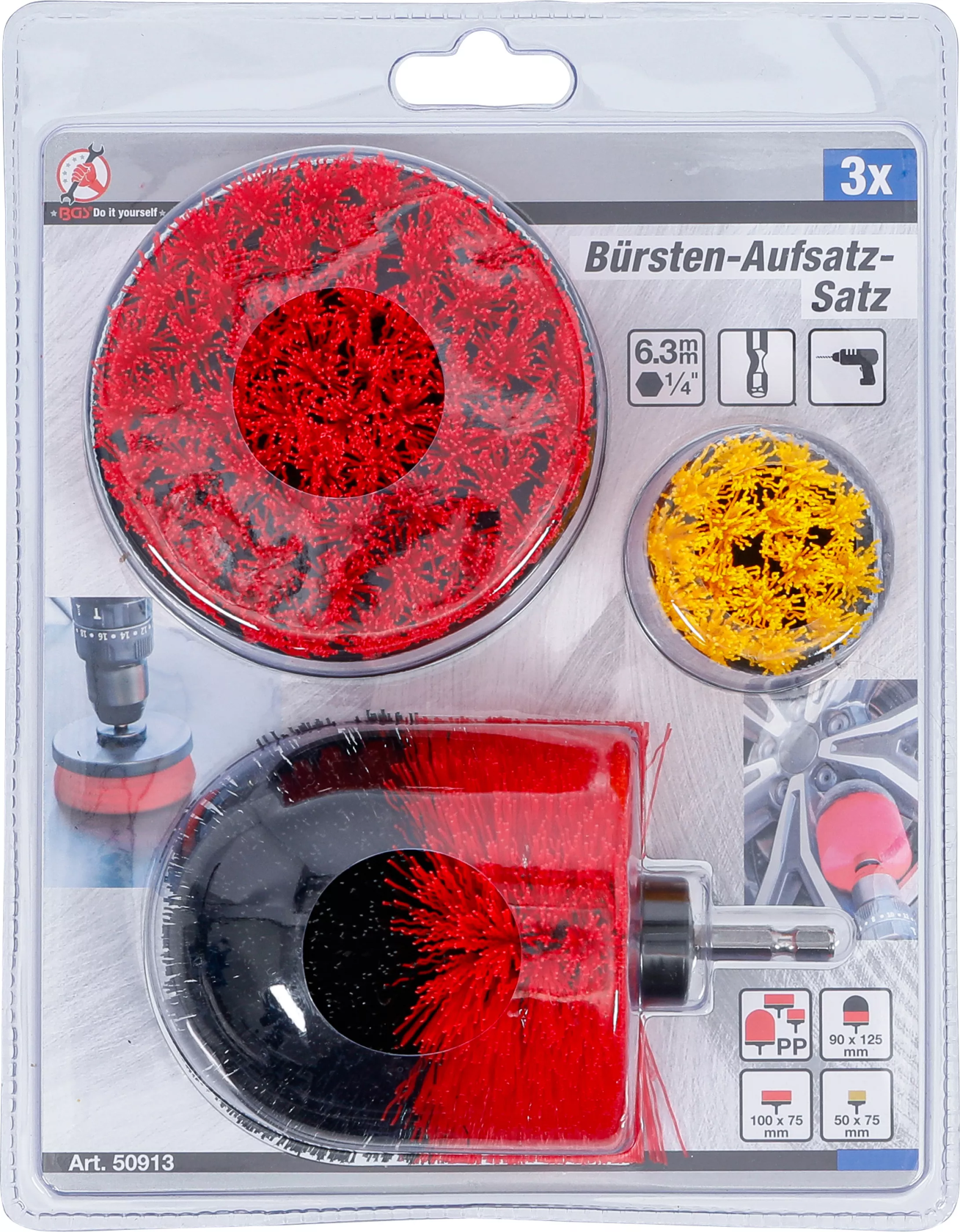 BGS Bürsten Aufsatz | für Bohrmaschinen | 3 teilig