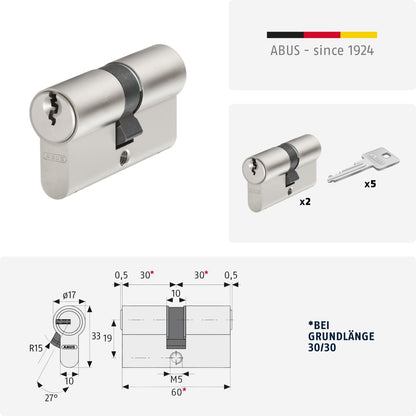 ABUS Profilzylinder-Set 30/30 2-Stück | 5 Schlüssel E20NP