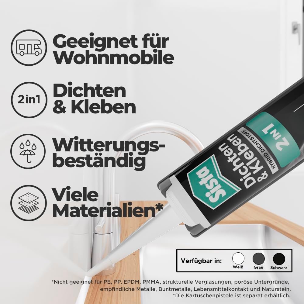 Sista 2in1 Kleben und Dichten schwarz | 280ml