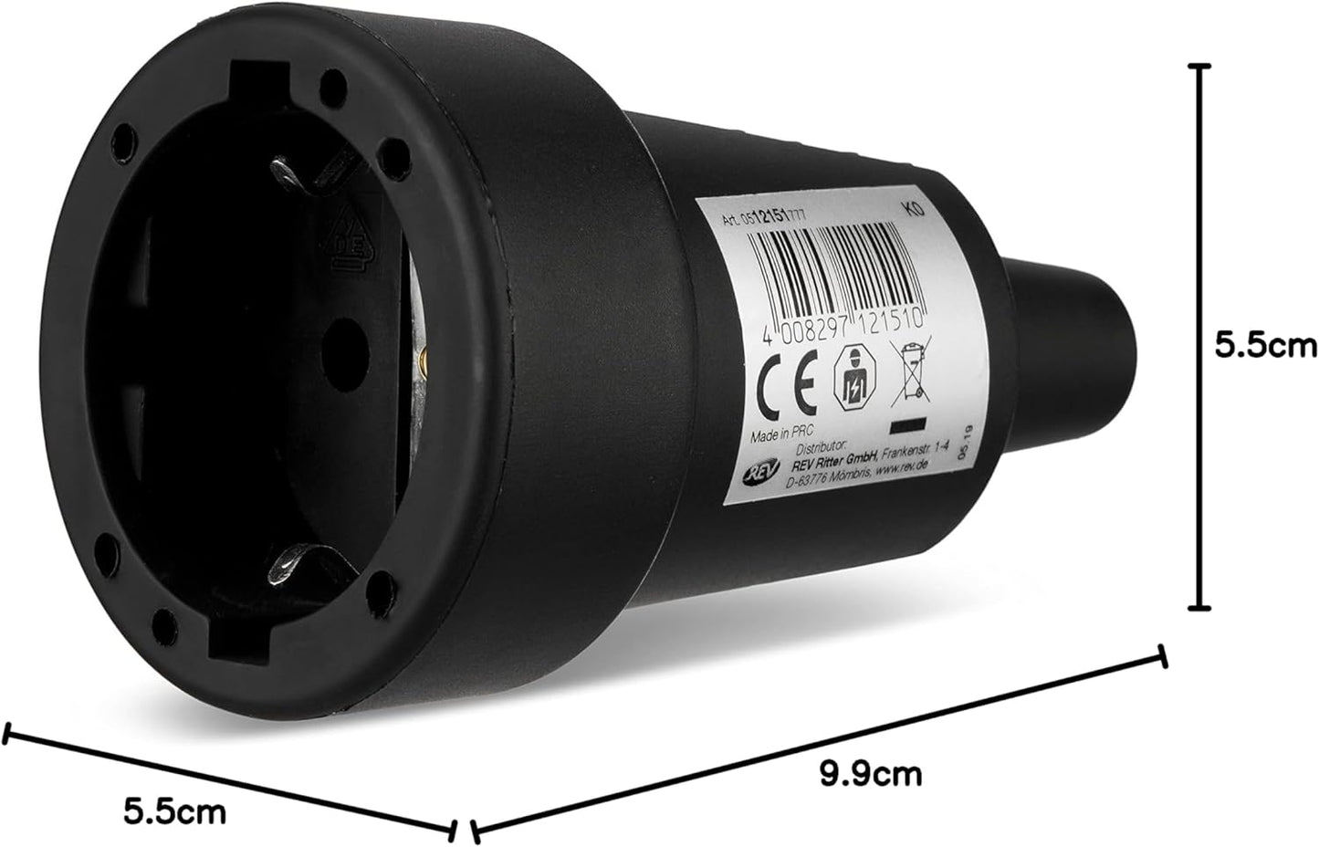 REV Schutzkontakt Gummikupplung | 16A | 230V | schwarz