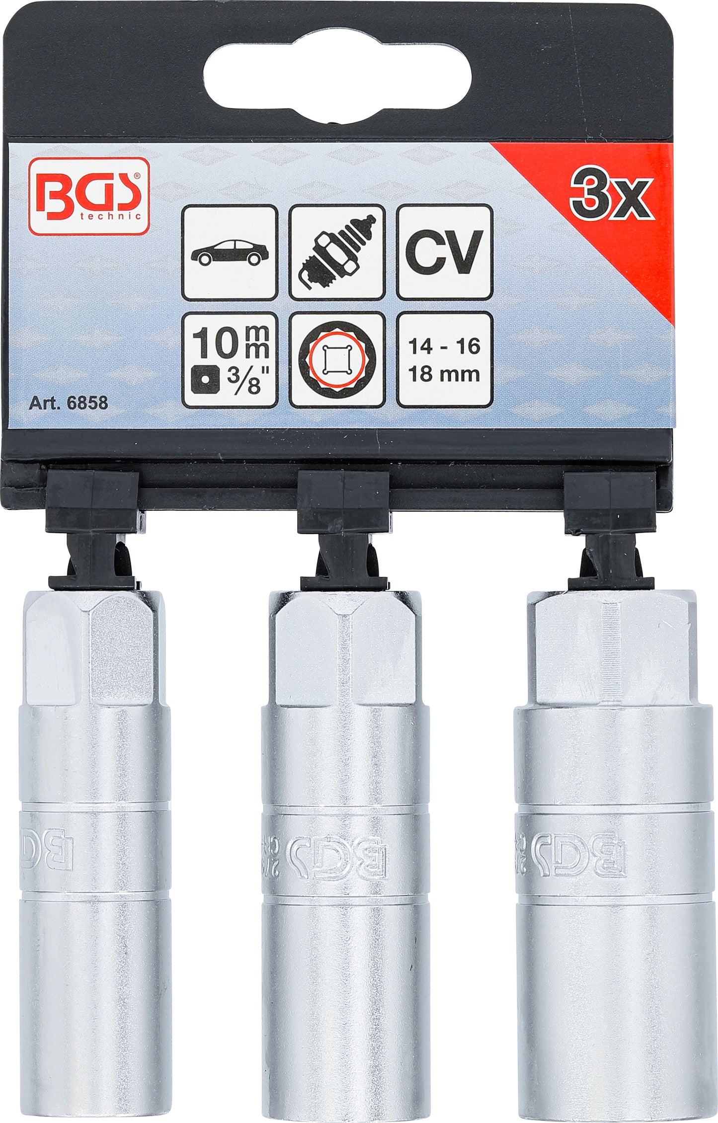 BGS Zündkerzen-Einsatz-Satz Zwölfkant | Antrieb Innenvierkant 3/8" | SW 14-16-18 mm | 3 teilig