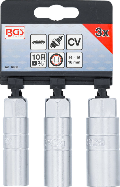 BGS Zündkerzen-Einsatz-Satz Zwölfkant | Antrieb Innenvierkant 3/8" | SW 14-16-18 mm | 3 teilig