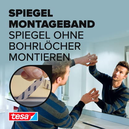 tesa® doppelseitiges Montageband | 1,5m x 19mm Spiegelband extrem