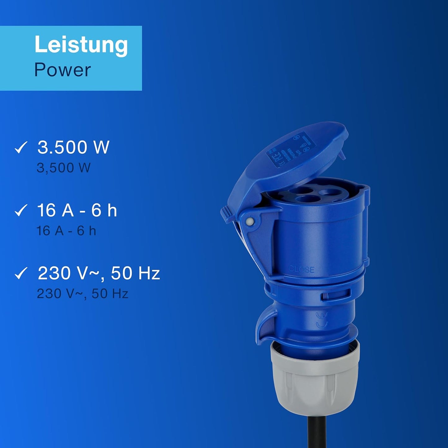 REV Caravan Adapter | Schutzkontaktstecker und CEE-Kupplung | IP44 | 1,5m | 3500W | schwarz