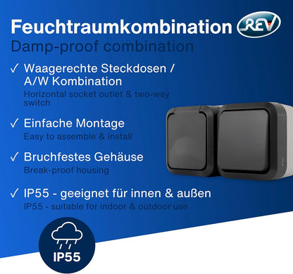 REV Wechselschalter + Steckdose Aufputz | IP55