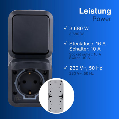 REV Wechselschalter + Steckdose Aufputz | IP55