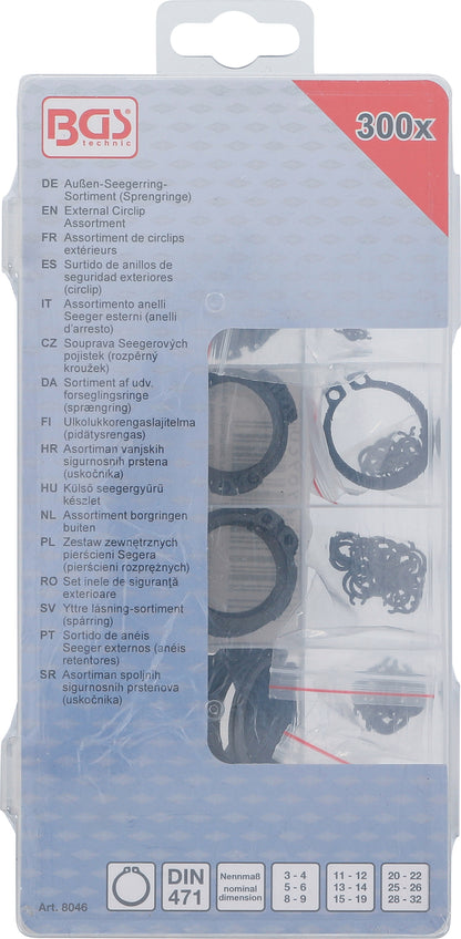 BGS Außen-Seegerring-Sortiment (Sprengringe) | Ø 3 - 32 mm | 300 teilig