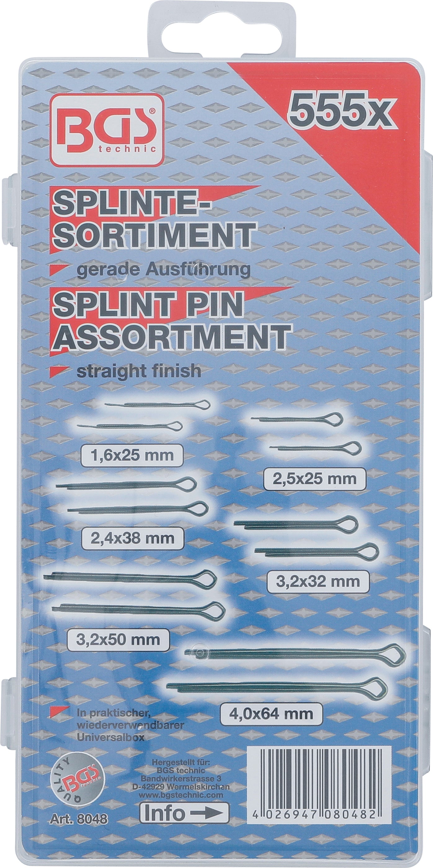 BGS Splinte-Sortiment | Ø 1,6-4,0 mm | 555 teilig