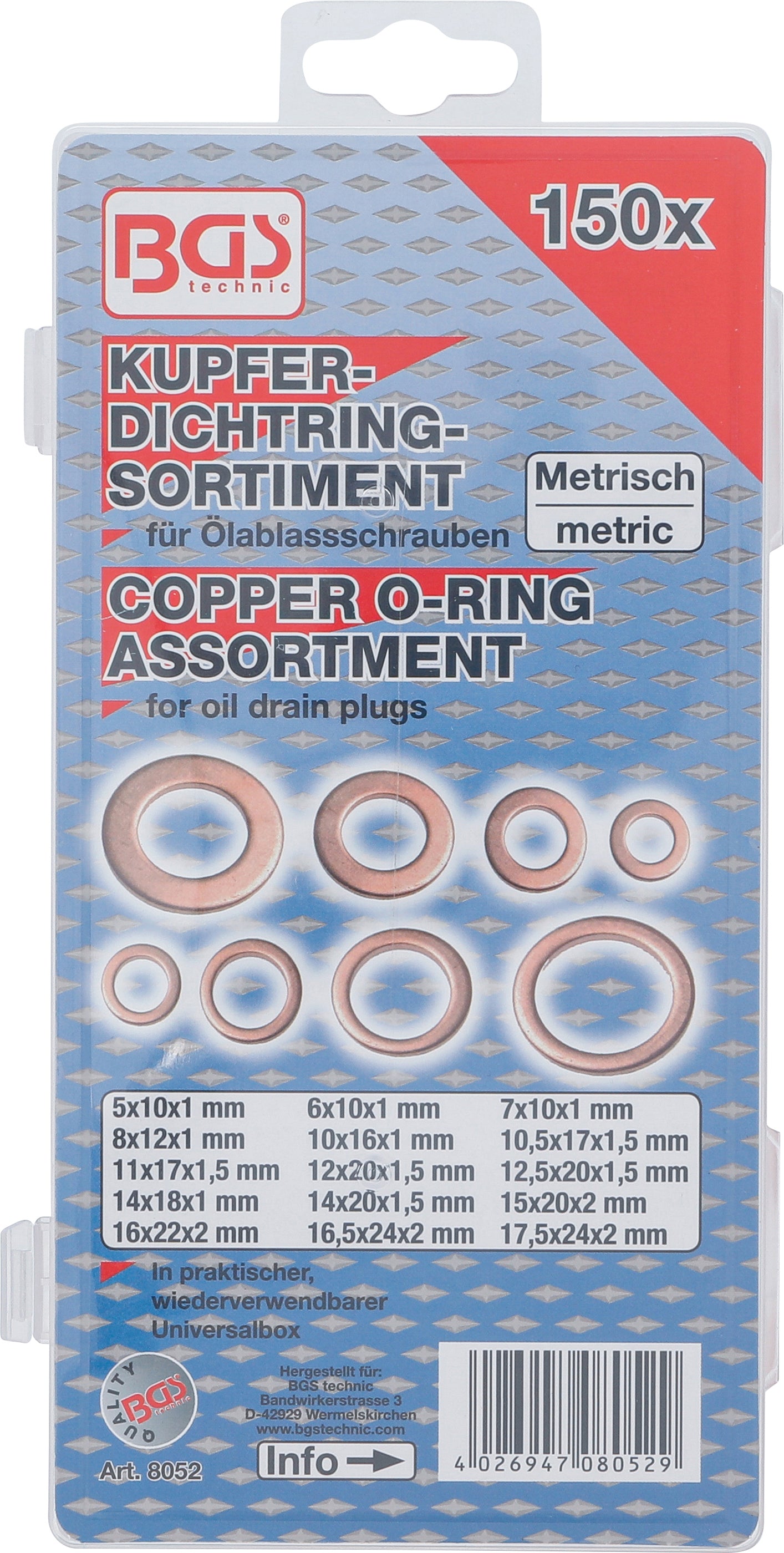 BGS Dichtring-Sortiment | Kupfer | 150 teilig