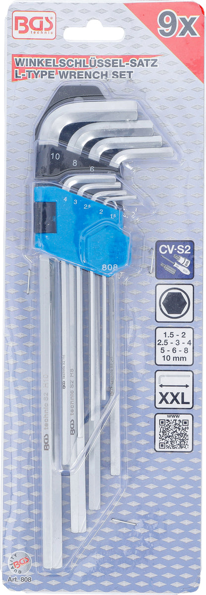 BGS Winkelschlüssel-Satz | extra lang | Innensechskant 1,5 - 10 mm | 9 teilig