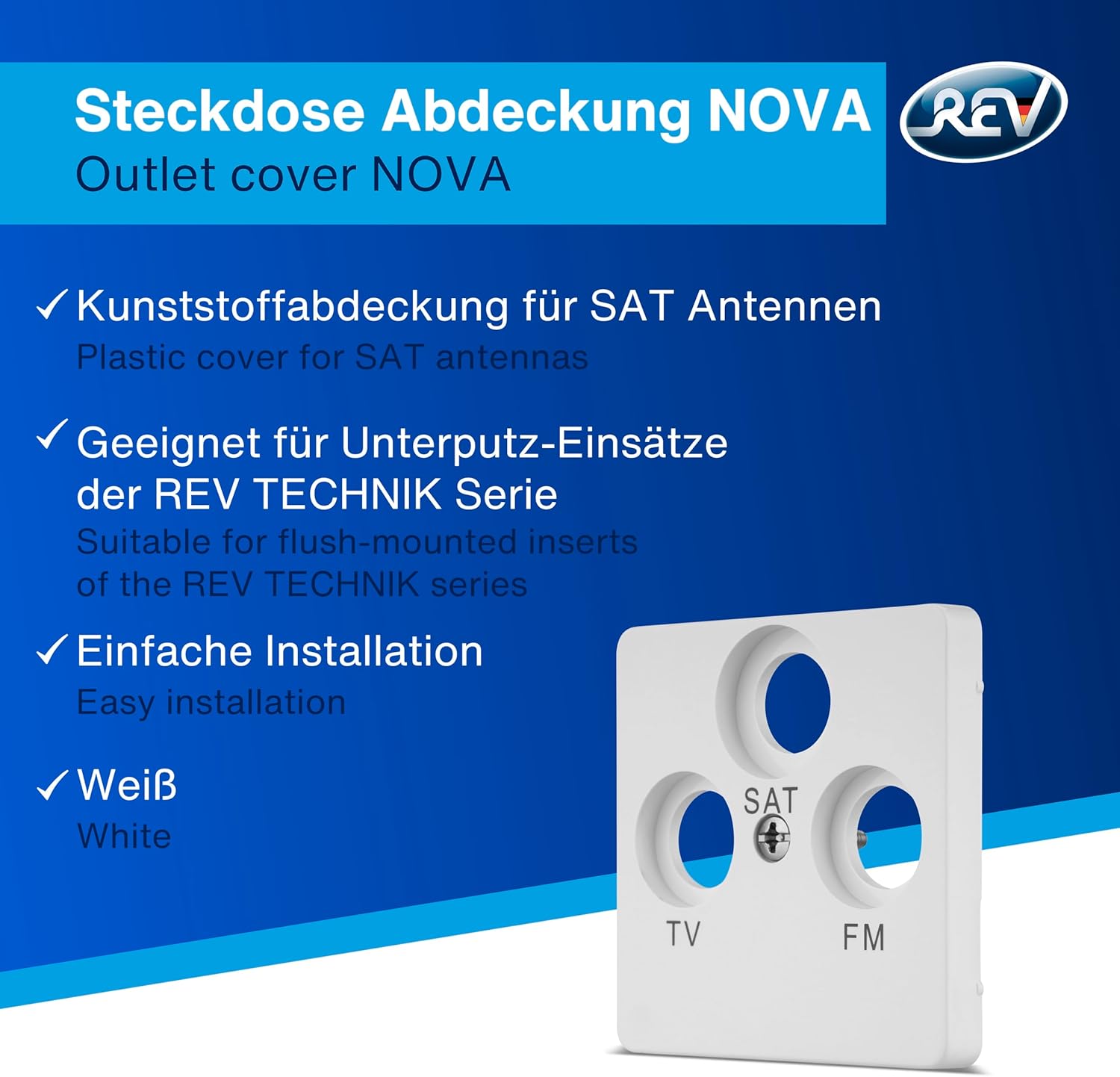 REV NOVA Abdeckung für Antennendose (TV/RF/SAT) | weiß