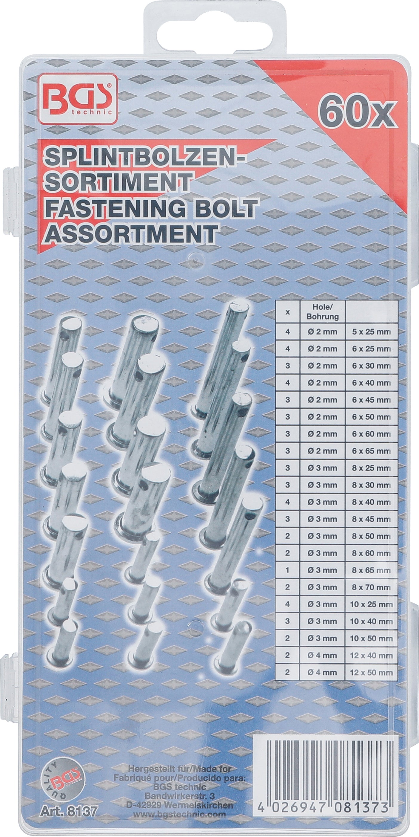 BGS Sicherungsbolzen-Sortiment | 60 teilig