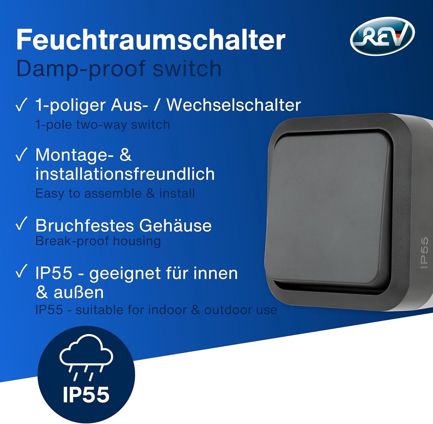 REV AquaStorm Wechselschalter Aufputz | IP55