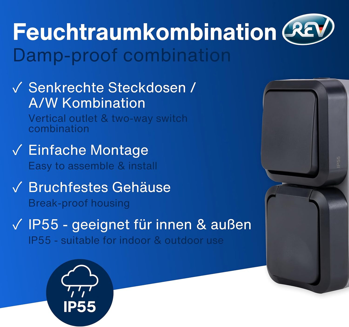 REV Wechselschalter + Steckdose Aufputz | IP55