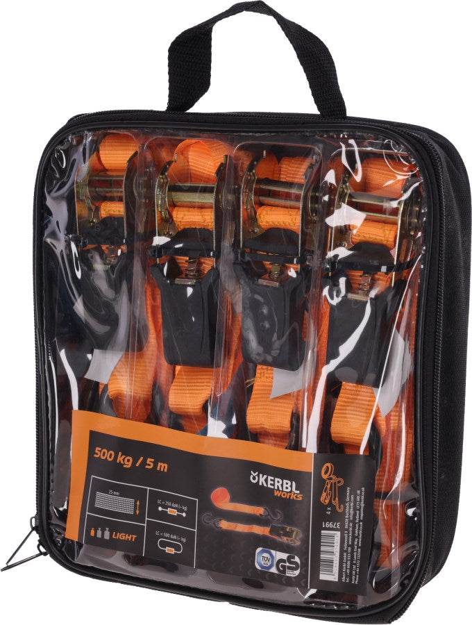 Kerbl Zurrgurtset 4Stück | 2-teilig | orange 500kg [25mm/5m] 