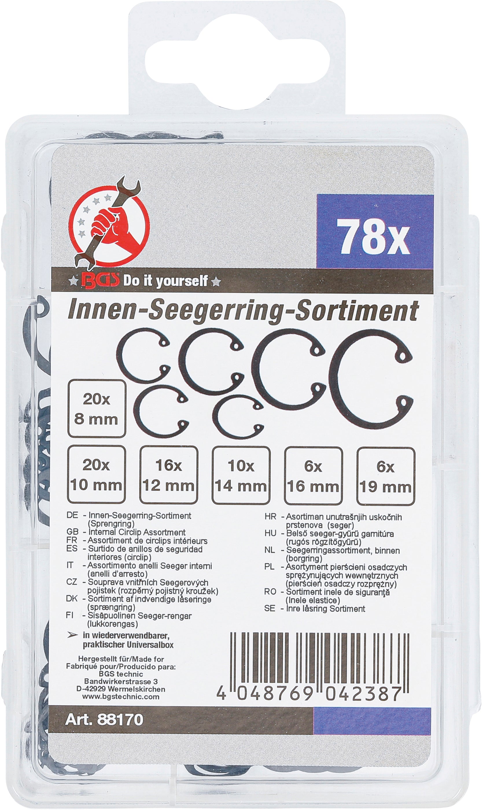 BGS Innen-Seegerring-Sortiment Ø 8 - 19 mm | 78 teilig
