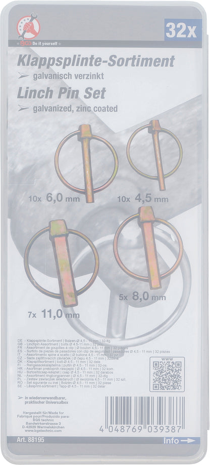 BGS Klappsplinte-Sortiment | Bolzen-Ø 4,5-11 mm | 32 teilig