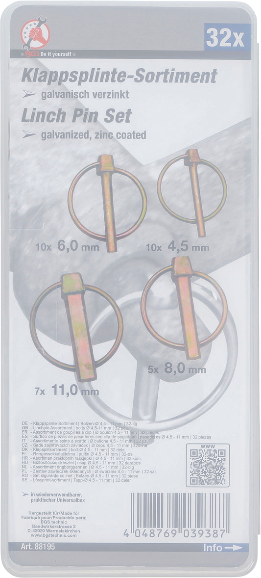 BGS Klappsplinte-Sortiment | Bolzen-Ø 4,5-11 mm | 32 teilig