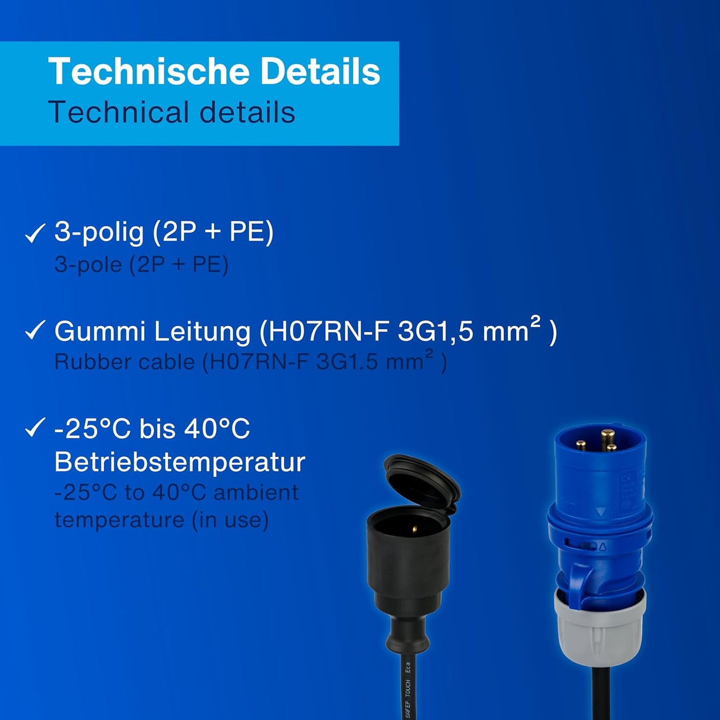 REV Caravan Adapter | Schutzkontaktkupplung und CEE-Stecker | IP44 | 1,5m | 3500W | schwarz