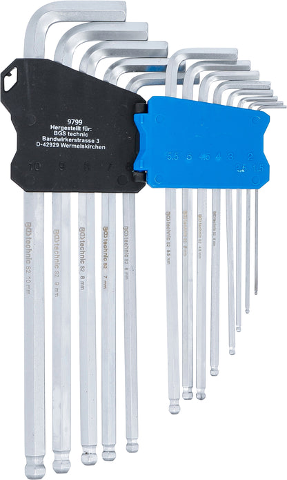 BGS Winkelschlüssel-Satz | extra lang | Innensechskant mit Kugelkopf 1,5 - 10 mm | 13 teilig