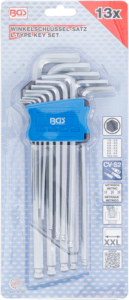 BGS Winkelschlüssel-Satz | extra lang | Innensechskant mit Kugelkopf 1,5 - 10 mm | 13 teilig