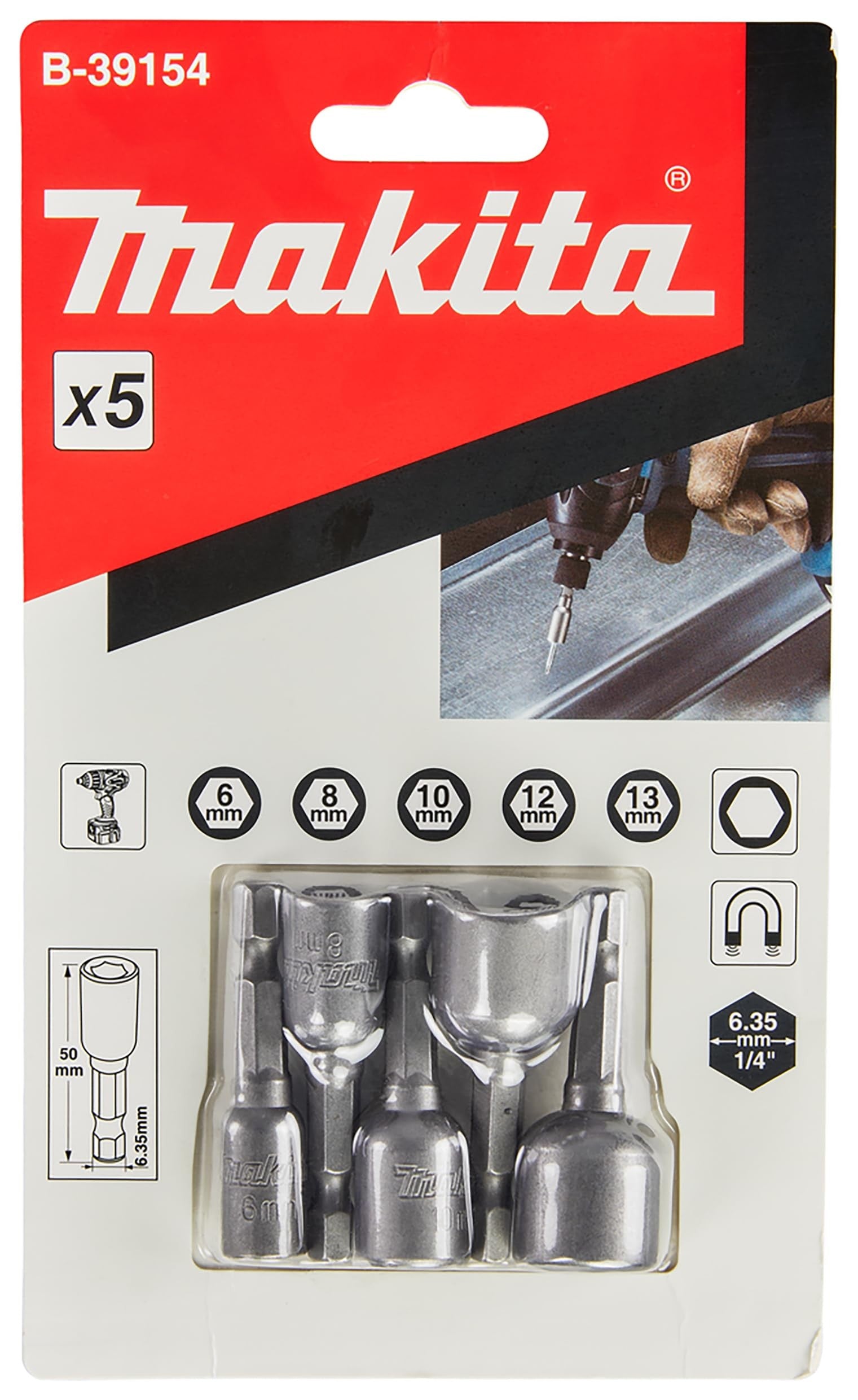 Makita Steckschlüssel-Set 1/4" | 5-teilig, SW6-13mm