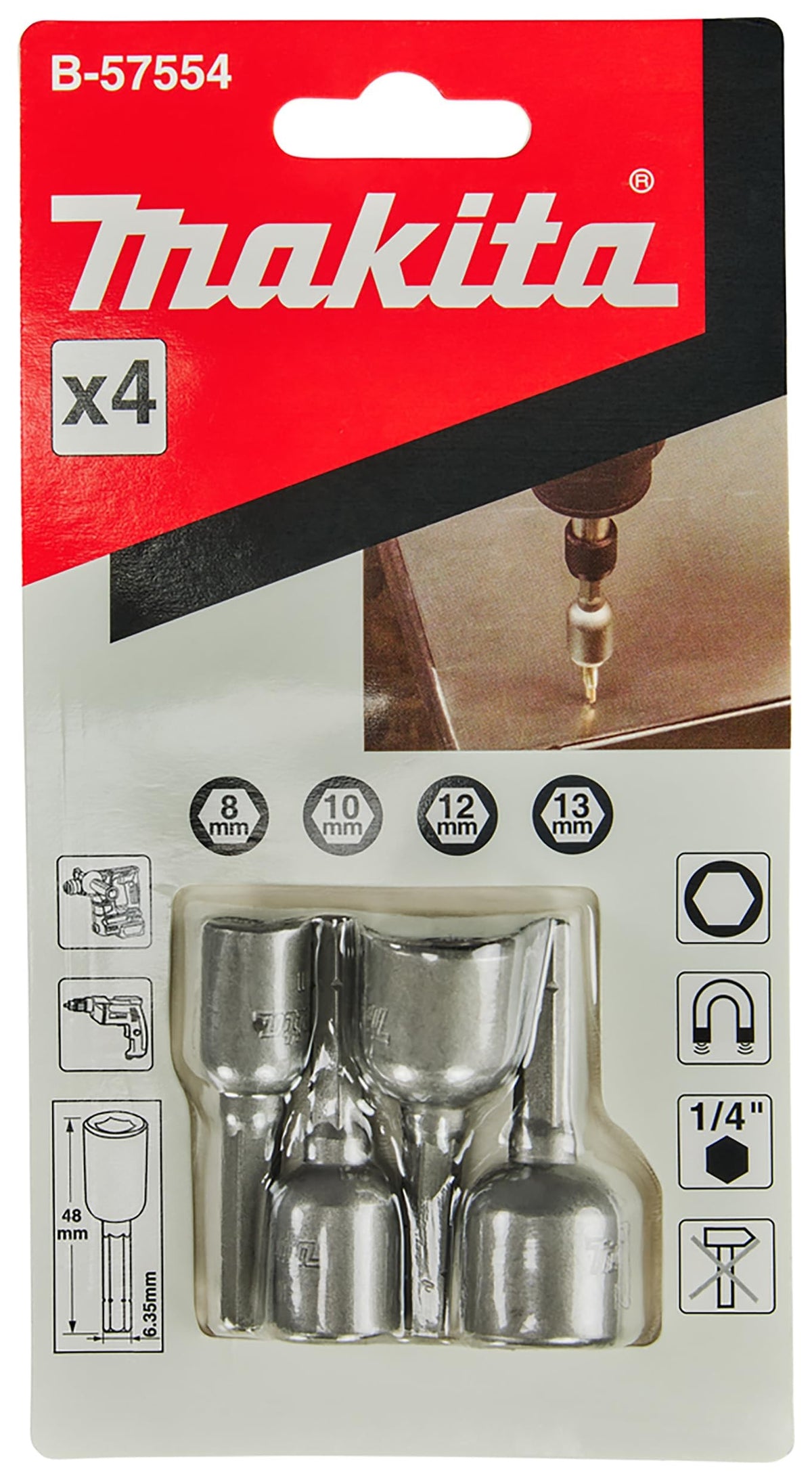 Makita Steckschlüssel-Set 4-tlg. | 1/4" Sechskant, SW8-13