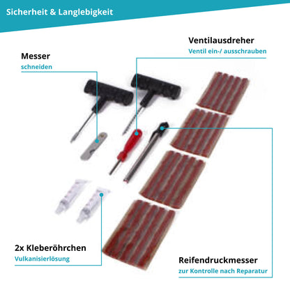 Reifen Reparatur set 28-teilig Auto Motorrad Roller Reifenpanne Pannenset Flickzeug