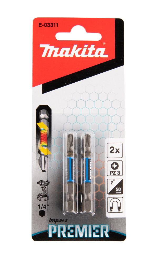 Makita Impact Premier Torsion-Bits "PZ3" | 50mm | 2 Stück