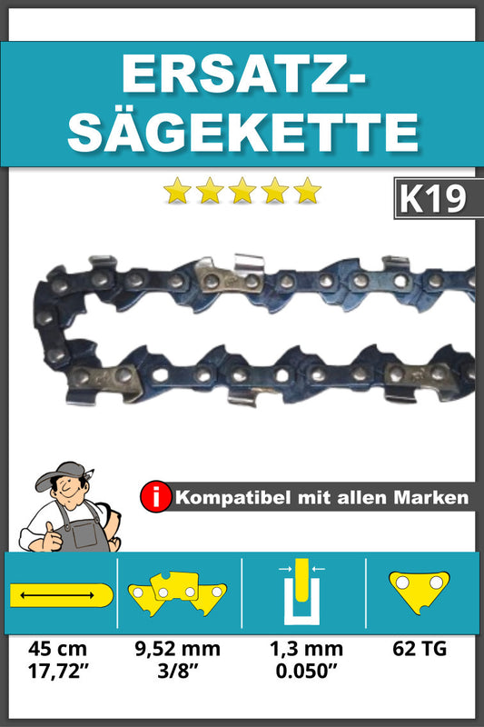 Ersatz-Sägekette K19 | 3/8'' | 1,3mm | 62TG