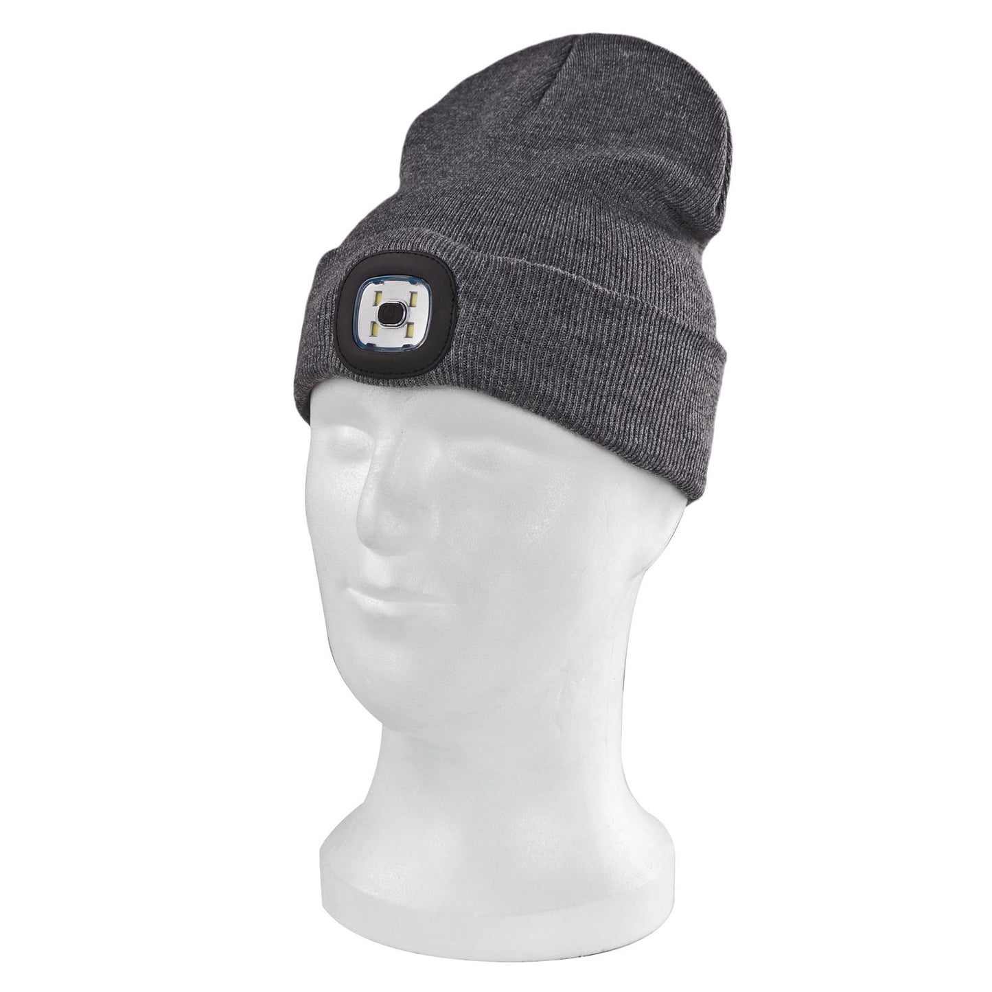 Strickmütze / Mütze grau mit LED Licht, 3-stufige Helligkeitsverstellung