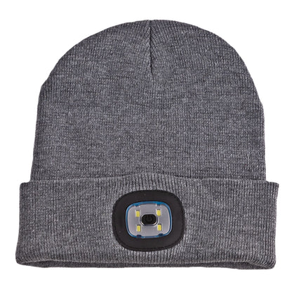 Strickmütze / Mütze grau mit LED Licht, 3-stufige Helligkeitsverstellung