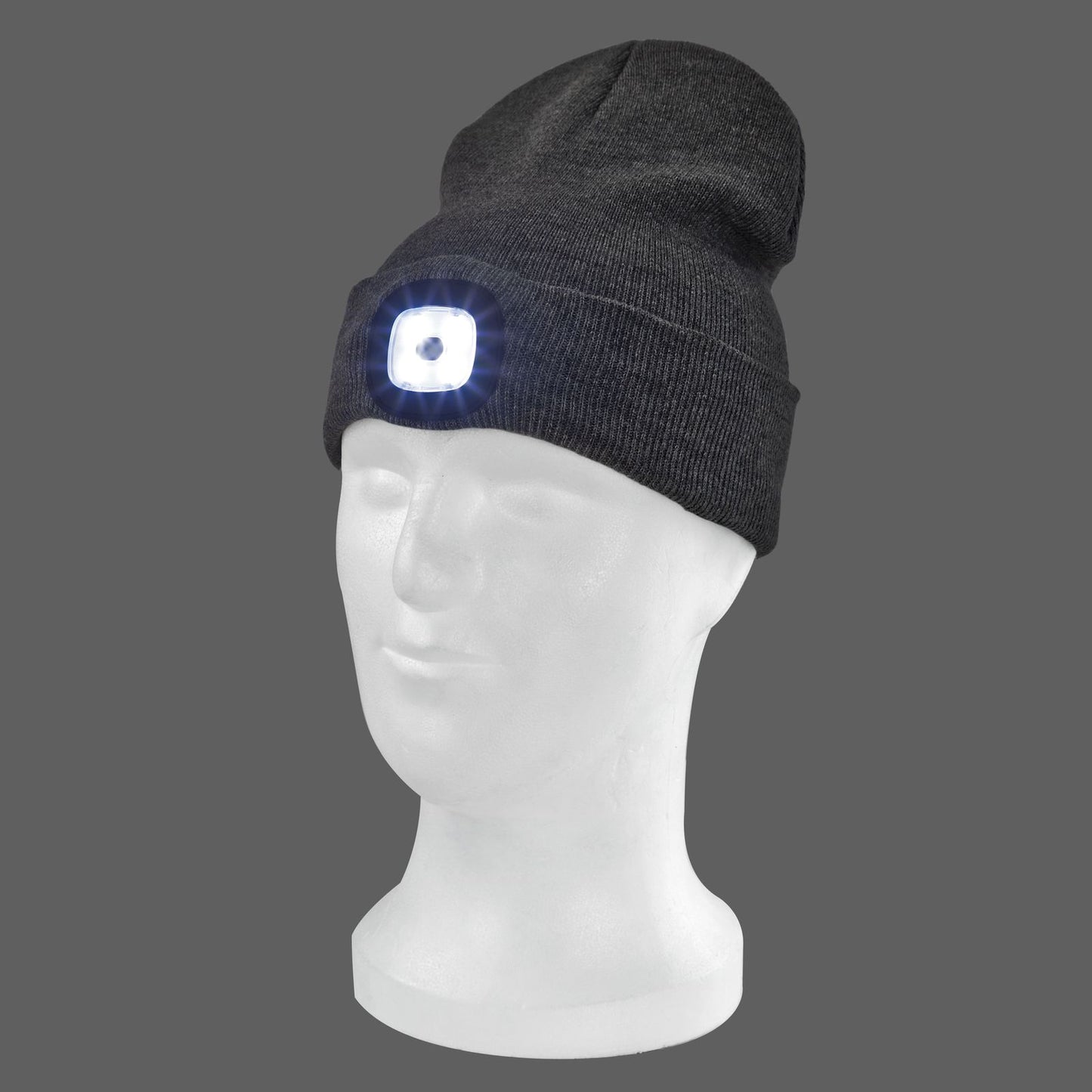 Strickmütze / Mütze grau mit LED Licht, 3-stufige Helligkeitsverstellung