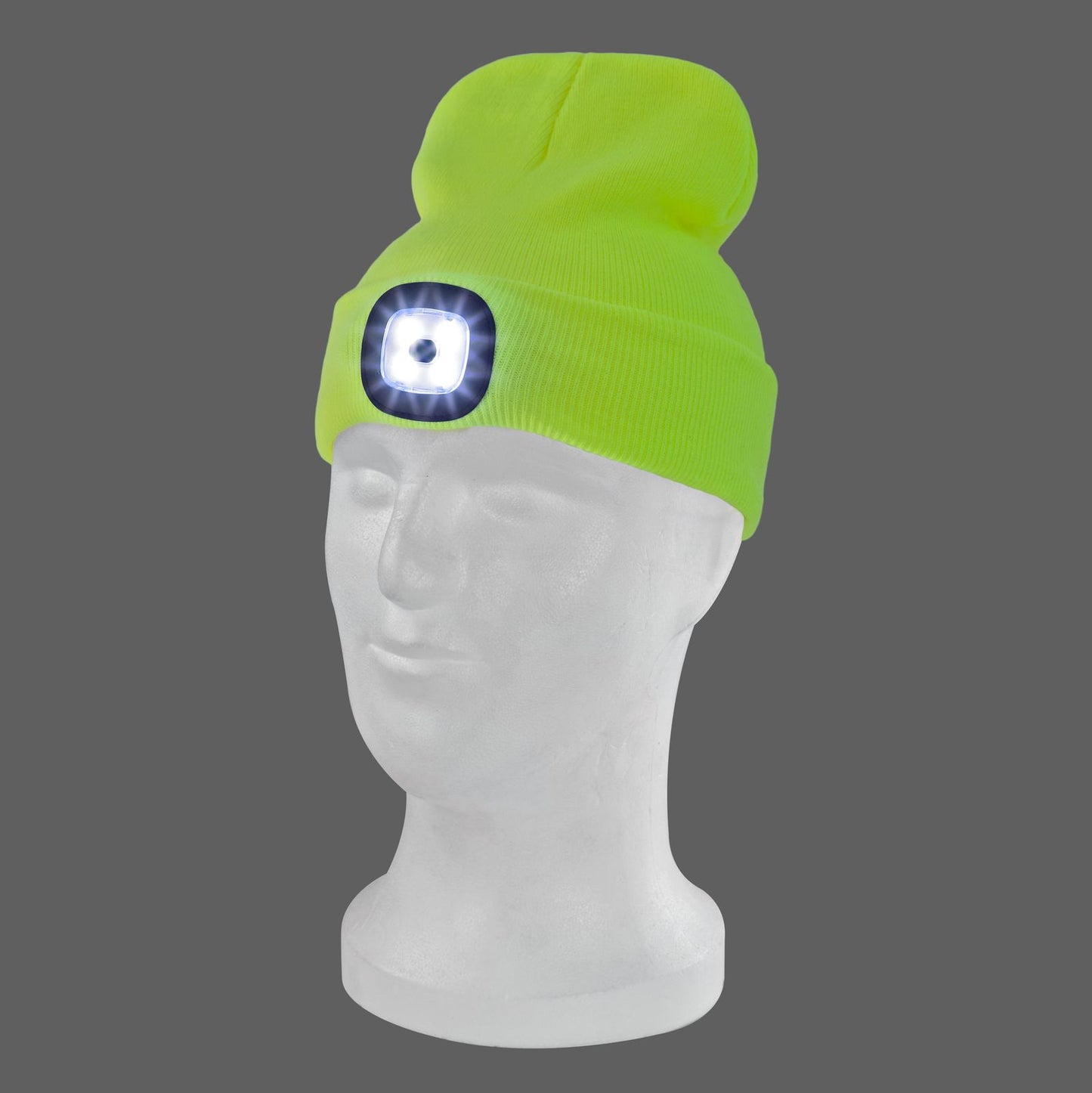 Strickmütze / Mütze neongelb mit LED Licht, 3-stufige Helligkeitsverstellung