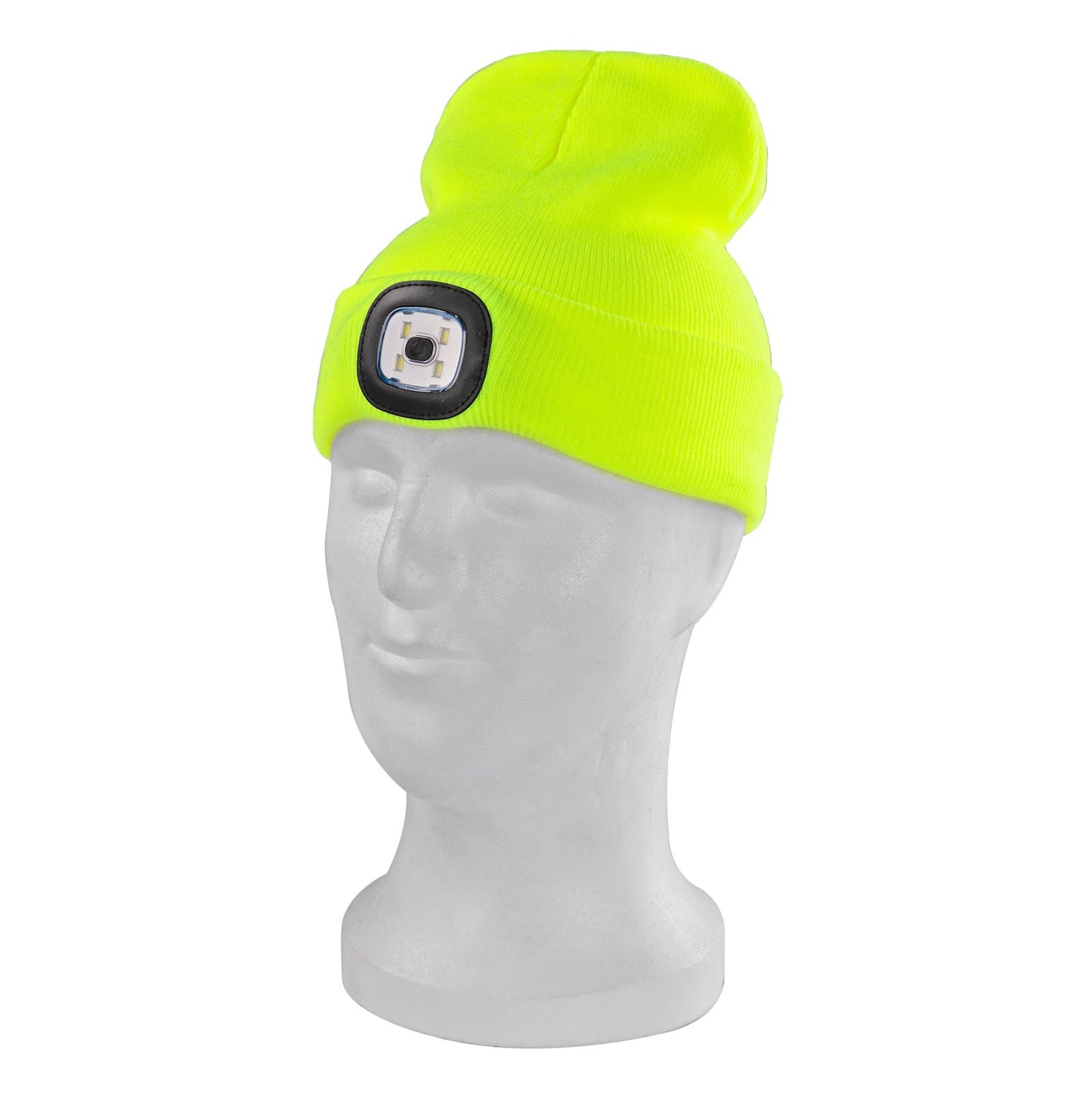 Strickmütze / Mütze neongelb mit LED Licht, 3-stufige Helligkeitsverstellung