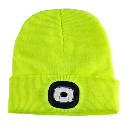Strickmütze / Mütze neongelb mit LED Licht, 3-stufige Helligkeitsverstellung