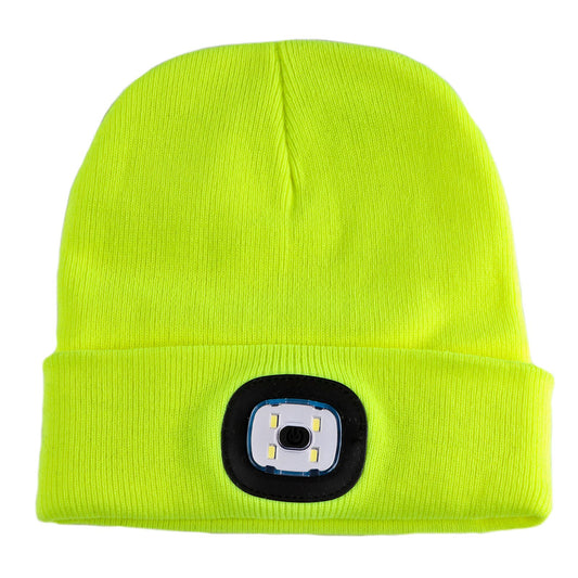 Strickmütze / Mütze neongelb mit LED Licht, 3-stufige Helligkeitsverstellung
