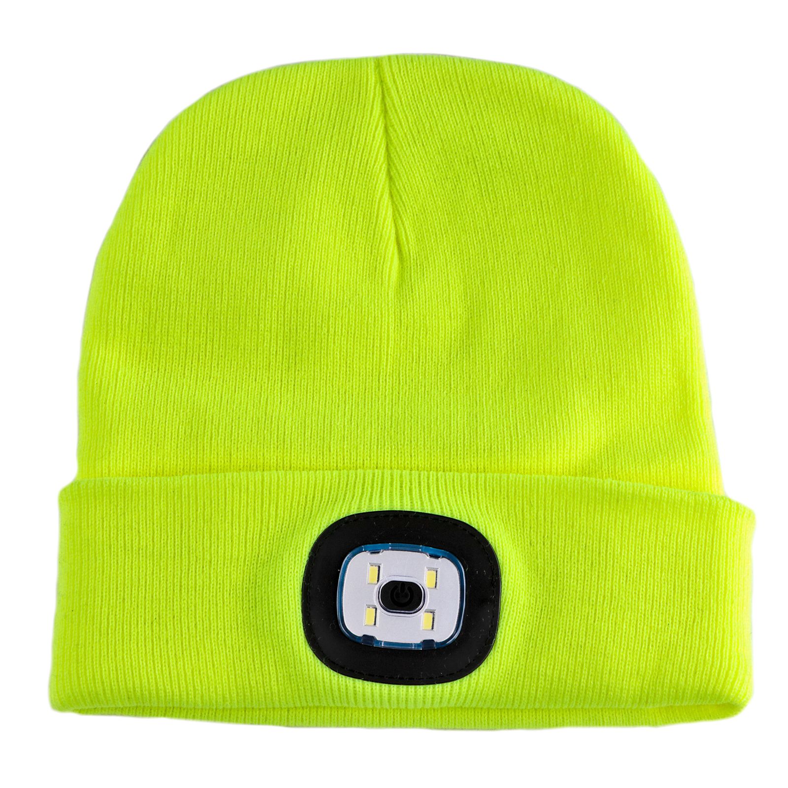 Strickmütze / Mütze neongelb mit LED Licht, 3-stufige Helligkeitsverstellung