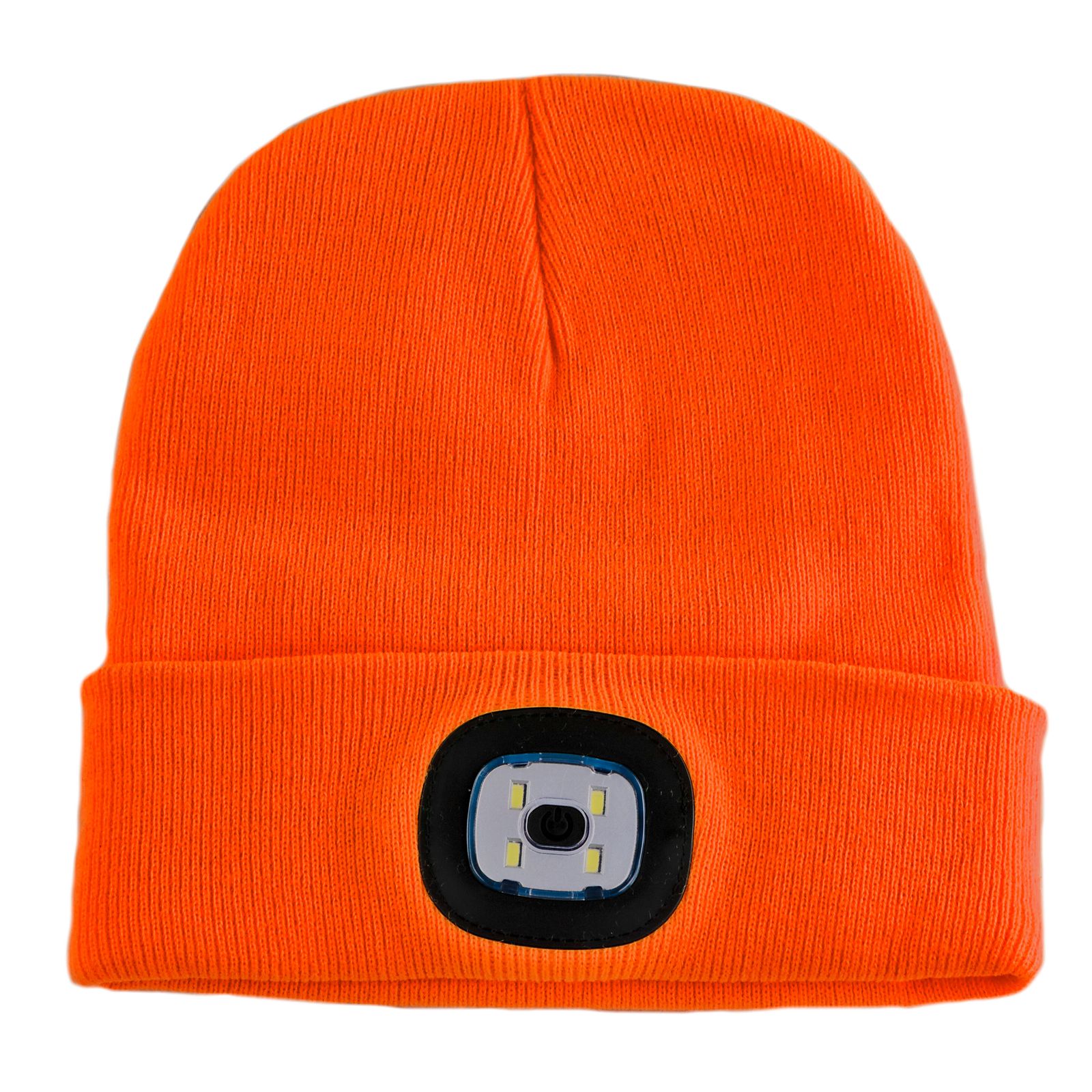 Strickmütze / Mütze neonorange mit LED Licht, 3-stufige Helligkeitsverstellung