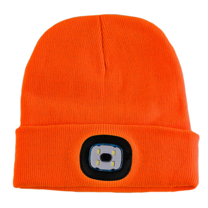 Strickmütze / Mütze neonorange mit LED Licht, 3-stufige Helligkeitsverstellung