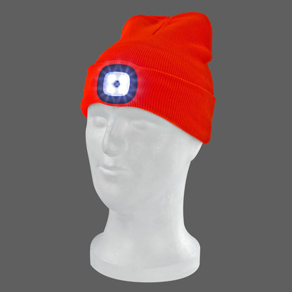 Strickmütze / Mütze neonorange mit LED Licht, 3-stufige Helligkeitsverstellung